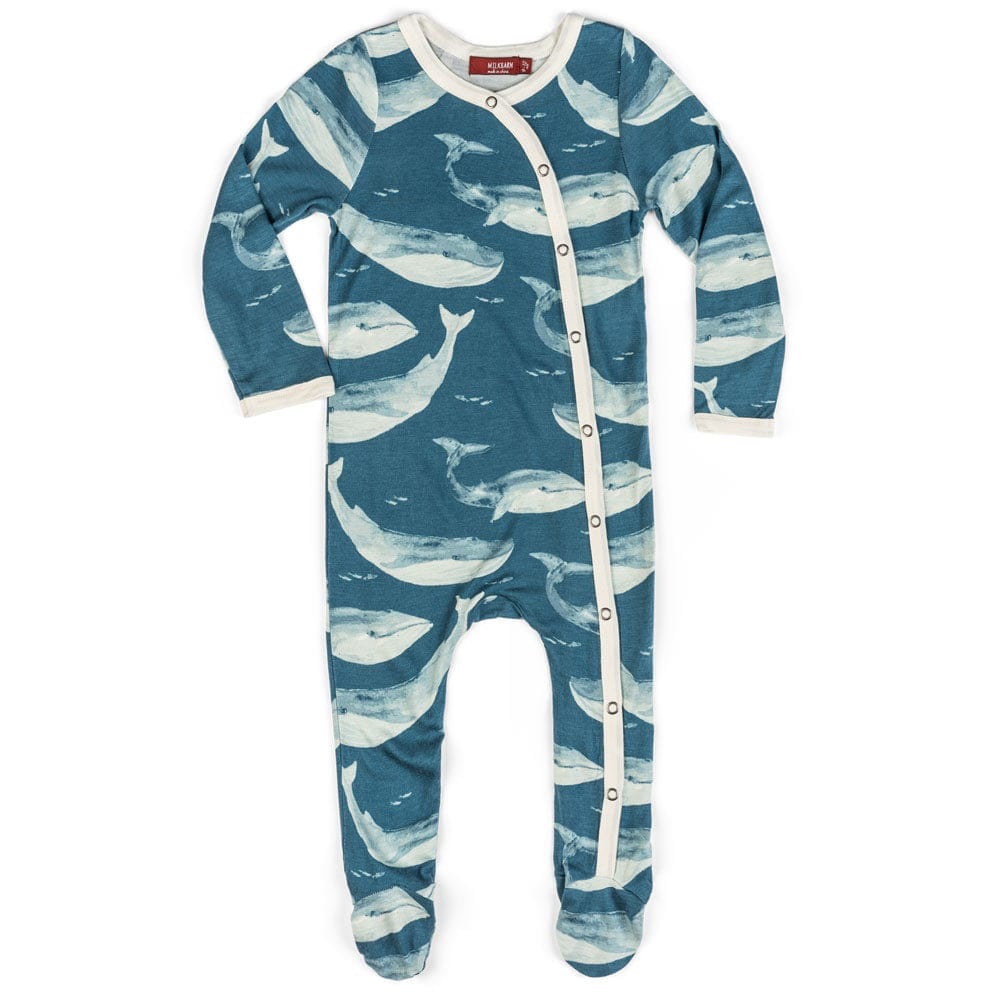 Blue Whale Bamboo Footed Romper