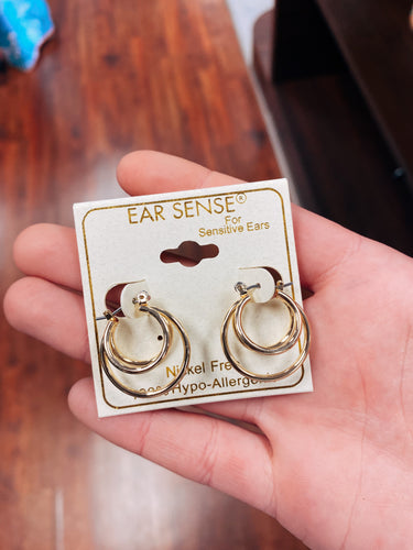 Ear Sense Earrings— Gold Double Hoops