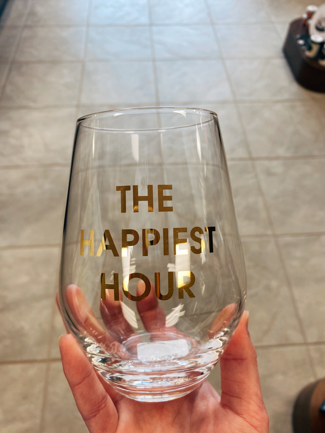 “The Happiest Hour” Wine Glass