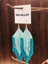 Load image into Gallery viewer, Light Blue/Turquoise Beaded Fringe Earring