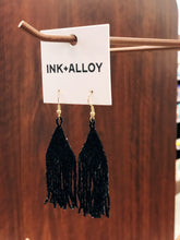 Load image into Gallery viewer, Black Beaded Fringe Earring