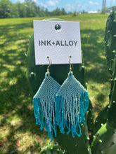 Load image into Gallery viewer, Light Blue/Turquoise Beaded Fringe Earring
